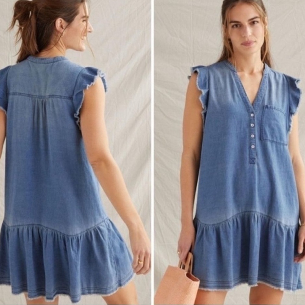 Anthropology Pilcro Blue Denim Ruffle Sleeve Dress